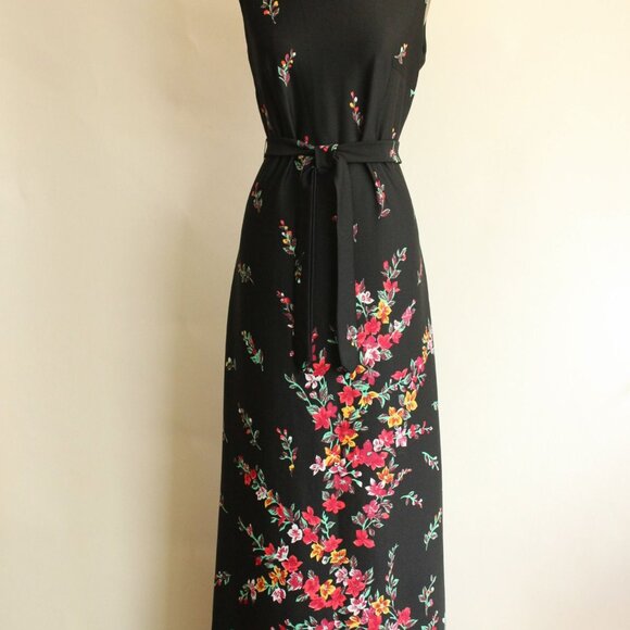 Vintage 1970s Dress, Lady Carol Black Floral Print Maxidress, Cottage Core, Folk - Picture 2 of 10